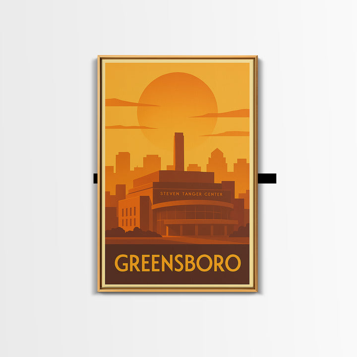 Greensboro Travel Poster, Framed Canvas Print, Gold Art Deco Poster Art, Greensboro Wall Art, City Art Print, Wanderlust Decor