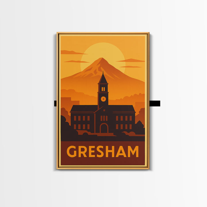 Gresham Travel Poster, Canvas Print, Vintage Deco Wall Art, Gresham Poster Print, City Travel Prints, Vintage City Poster, Travel Wall Art