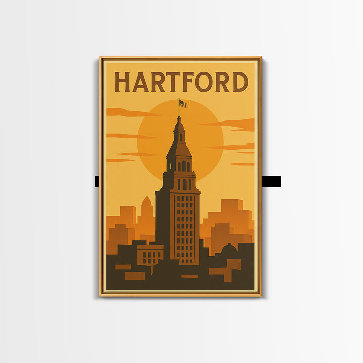 Hartford Connecticut Travel Poster, Canvas Print, Vintage Deco Wall Art, Hartford Travel Art, Poster Art, Skyline Art, Travel Poster Set