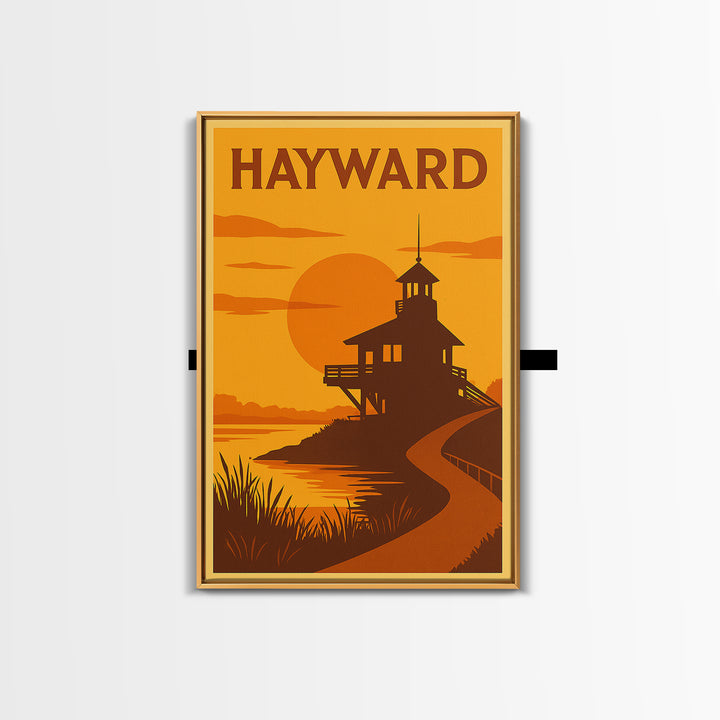 Hayward California Travel Poster, Canvas Print, Golden Poster Art, Hayward Art Print, Gift For Travelers, Watercolor Urban Skyline