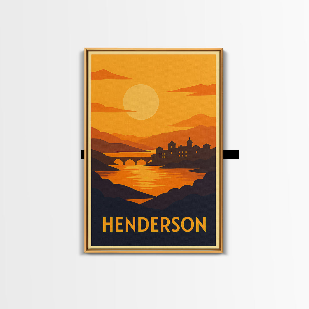 Henderson Travel Poster, Framed Canvas Print, Golden Travel Poster Art, Henderson City Art, Gift For Travelers, City Art Print