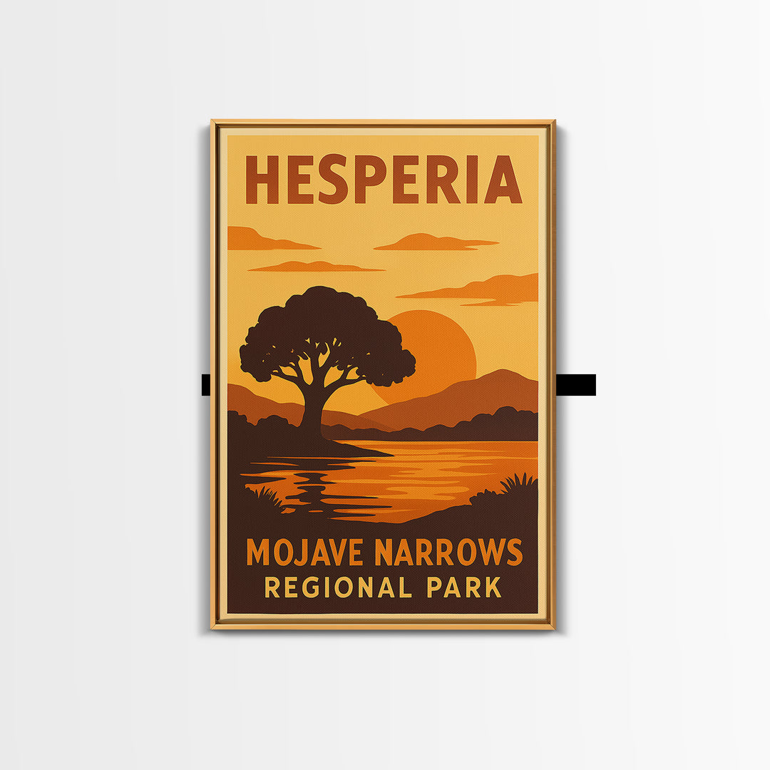 Hesperia California Travel Poster, Framed Canvas Print, Gold Art Deco Poster Art, Hesperia Travel Art, Travel Poster Set, Travel Art Print