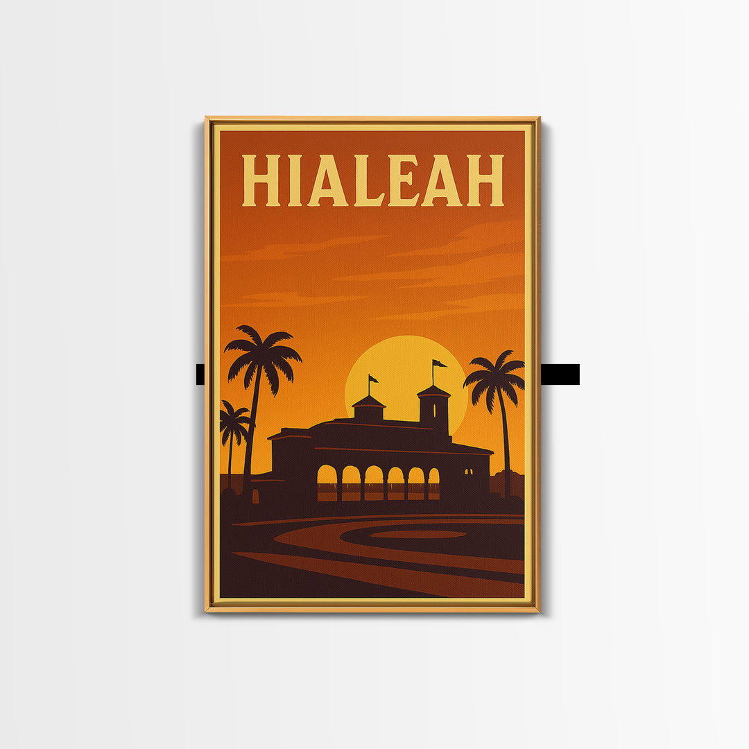 Hialeah Florida Travel Poster, Framed Canvas Print, Gold Art Deco Poster Art, Hialeah Travel Art, Retro Travel Print, Travel Poster Art