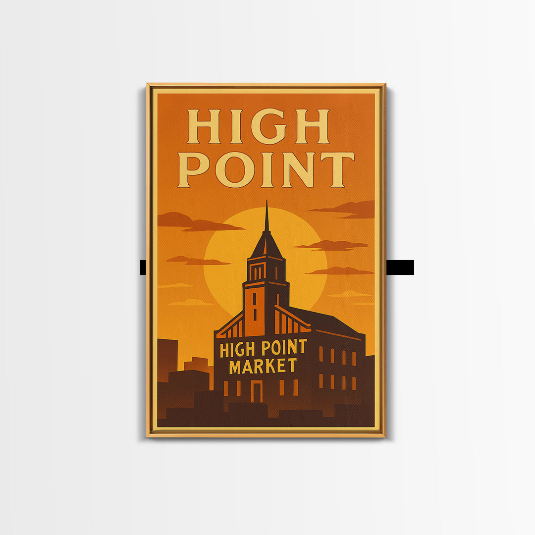 High Point North Carolina Travel Poster, Canvas Print, Gold Art Deco Poster Art, High Point City Art, Wall Decor, Mid Century Wall Art
