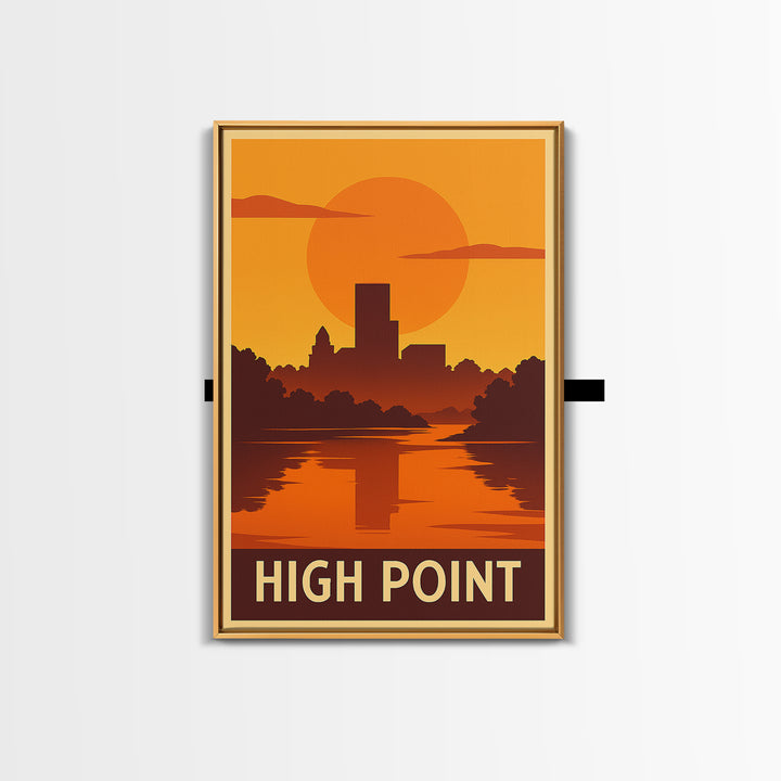 High Point Travel Poster, Canvas Print, Gold Art Deco Poster Art, High Point Wall Art, Mid Century Wall Art, Travel Poster Set