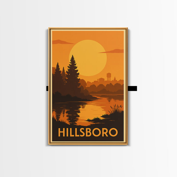 Hillsboro Travel Poster, Canvas Print, Gold Art Deco Poster Art, Hillsboro Art Print, Retro Travel Print, Travel Wall Art, Fine Art Print