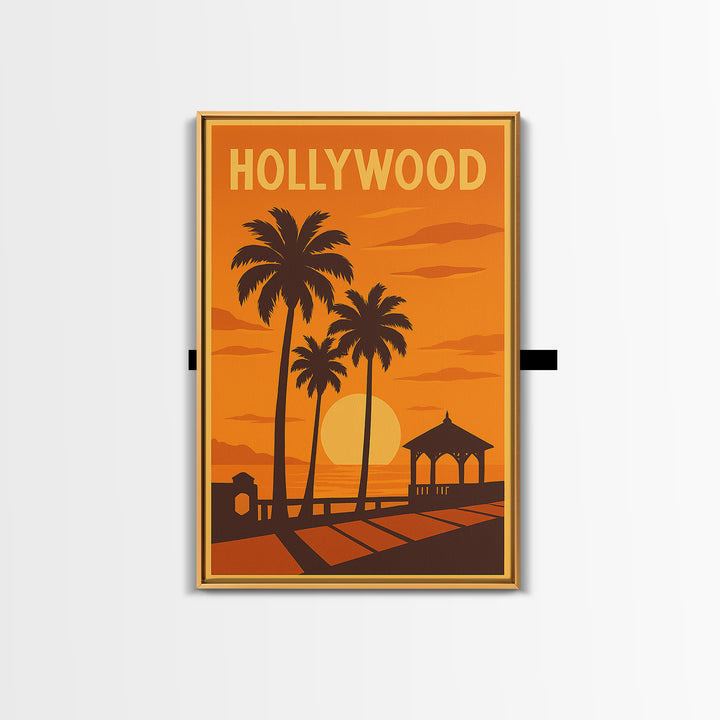 Hollywood Florida Travel Poster, Canvas Print, Gold Art Deco Poster Art, Hollywood Poster Print, Retro Travel Print, Vintage Travel Print