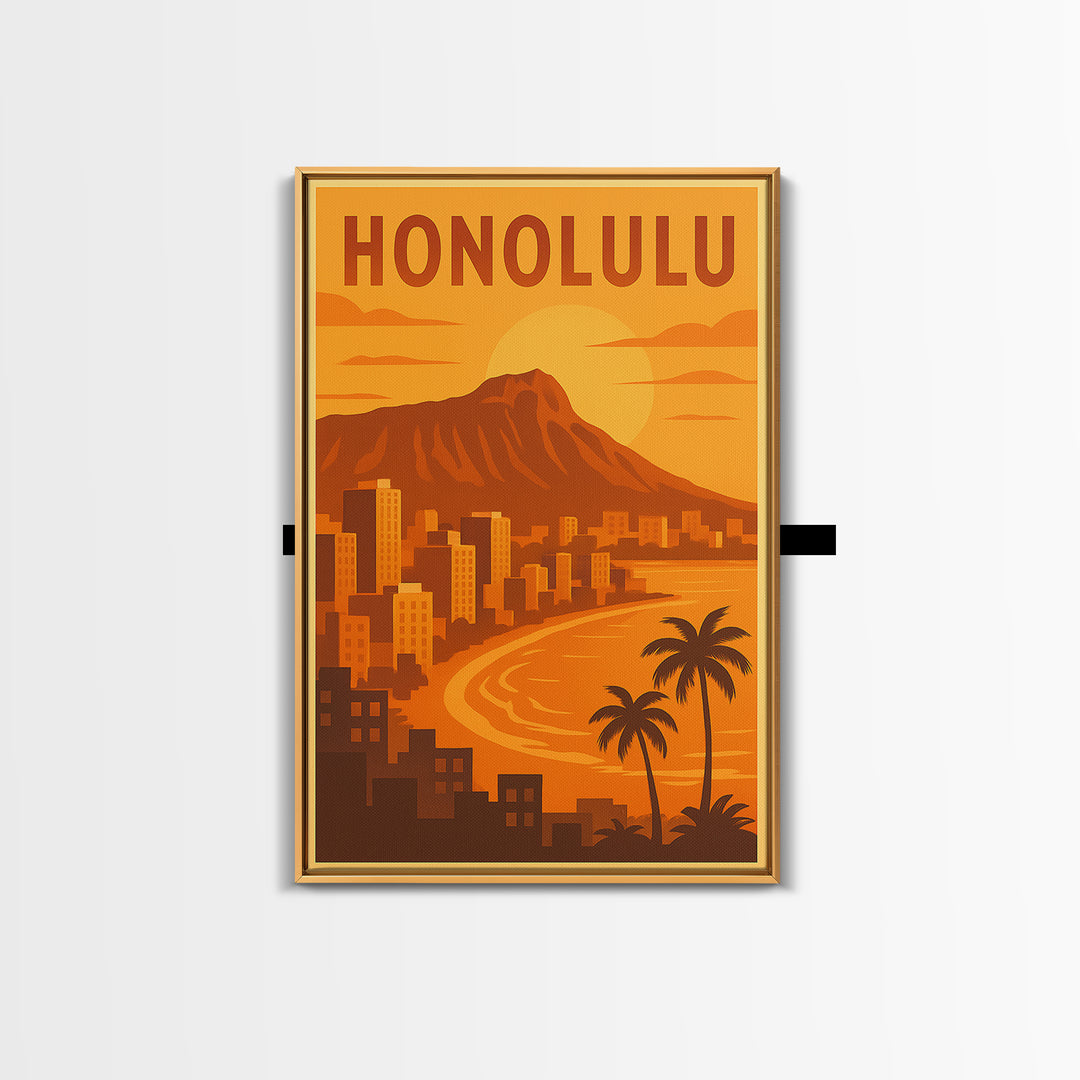 Honolulu Hawaii Travel Poster, Canvas Print, Gold Art Deco Poster Art, Honolulu Travel Art, Travel Poster Set, Travel Print, Art Print