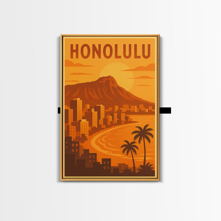 Honolulu Hawaii Travel Poster, Canvas Print, Gold Art Deco Poster Art, Honolulu Travel Art, Travel Poster Set, Travel Print, Art Print