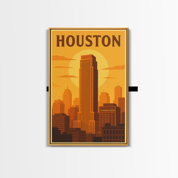 Houston Texas Travel Poster, Canvas Print, Gold Art Deco Poster Art, Houston Travel Art, Wanderlust Decor, Travel Wall Decor, Wall Art