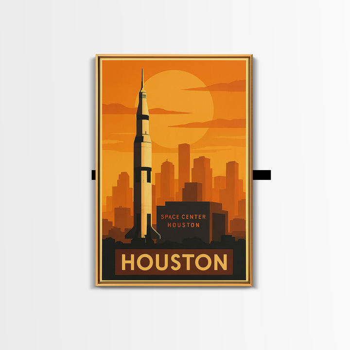 Houston Travel Poster, Framed Canvas Print, Vintage Deco Wall Art, Houston Art Print, Fine Art Print, Travel Wall Art, Travel Poster Art