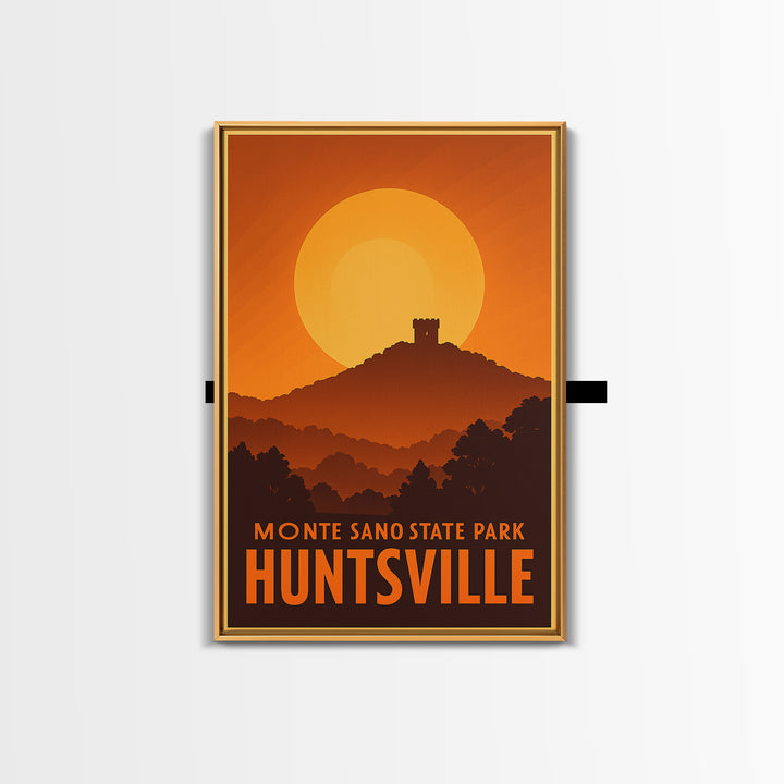 Huntsville Travel Poster, Framed Canvas Print, Warm Sunset Silhouette Art, Huntsville City Art, Vintage City Poster, Vintage City Art