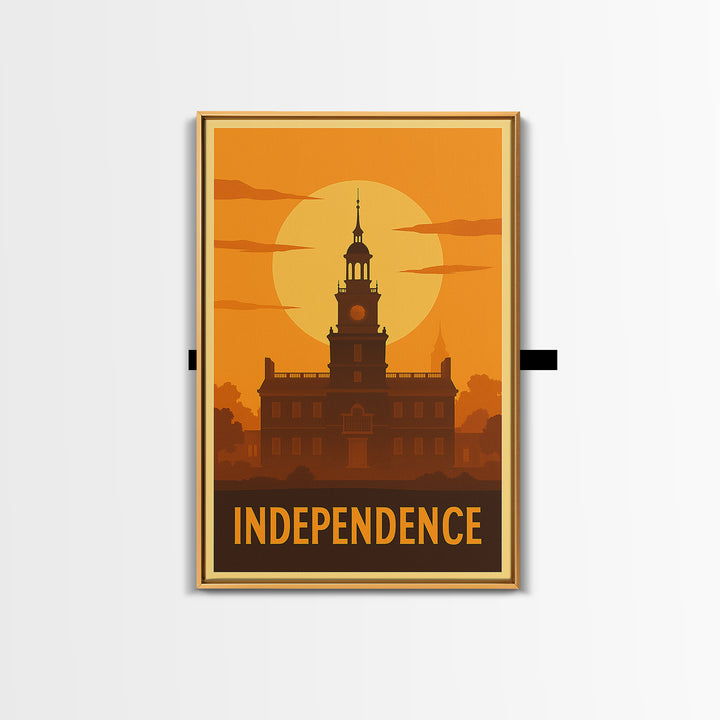 Independence Travel Poster, Canvas Print, Gold Art Deco Poster Art, Independence Travel Art, Eclectic Wall Decor, Watercolor City Skyline
