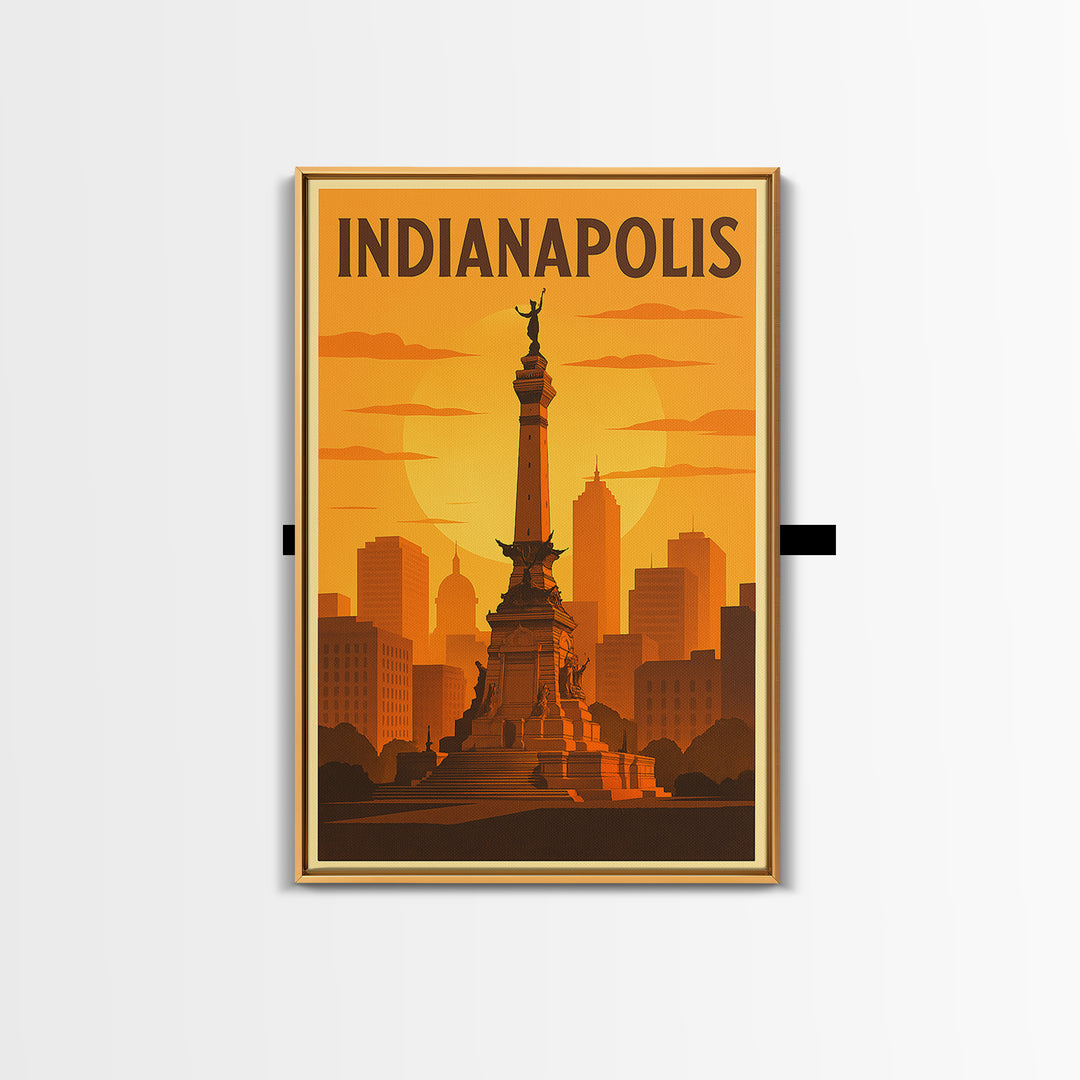 Indianapolis Indiana Travel Poster, Canvas Print, Warm Sunset Silhouette Art, Indianapolis Art Print, Retro Travel Print, Home Office Decor