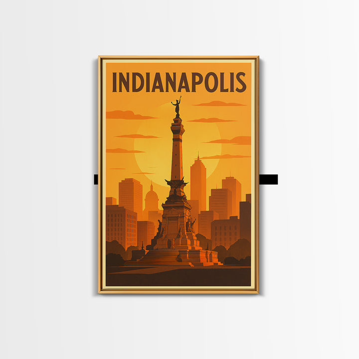 Indianapolis Indiana Travel Poster, Canvas Print, Warm Sunset Silhouette Art, Indianapolis Art Print, Retro Travel Print, Home Office Decor