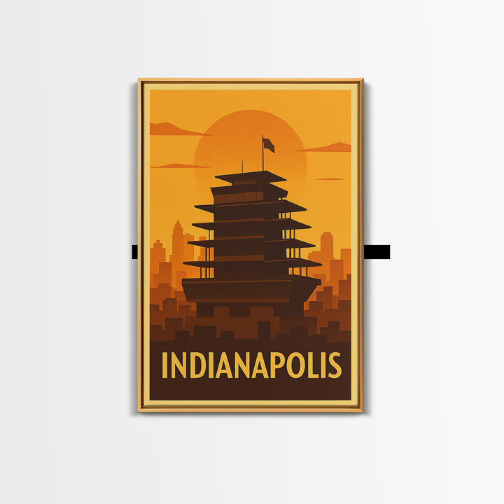 Indianapolis Travel Poster, Canvas Print, Warm Sunset Silhouette Art, Indianapolis City Art, Eclectic Wall Decor, Travel Poster Art