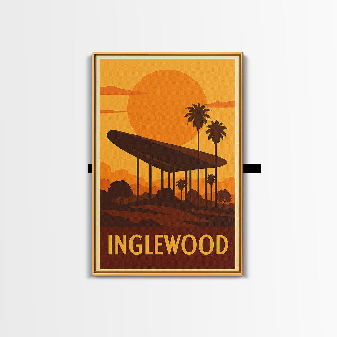 Inglewood Travel Poster, Canvas Print, Warm Sunset Silhouette Art, Inglewood Wall Art, Retro Travel Print, City Travel Prints, Wall Art