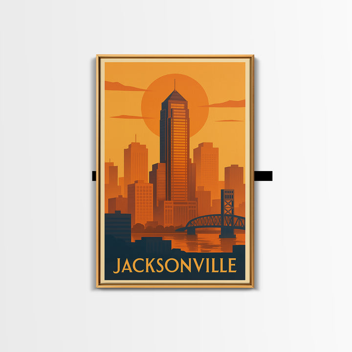 Jacksonville Travel Poster, Framed Canvas Print, Gold Art Deco Poster Art, Jacksonville City Art, City Art Print, Modern Wall Decor