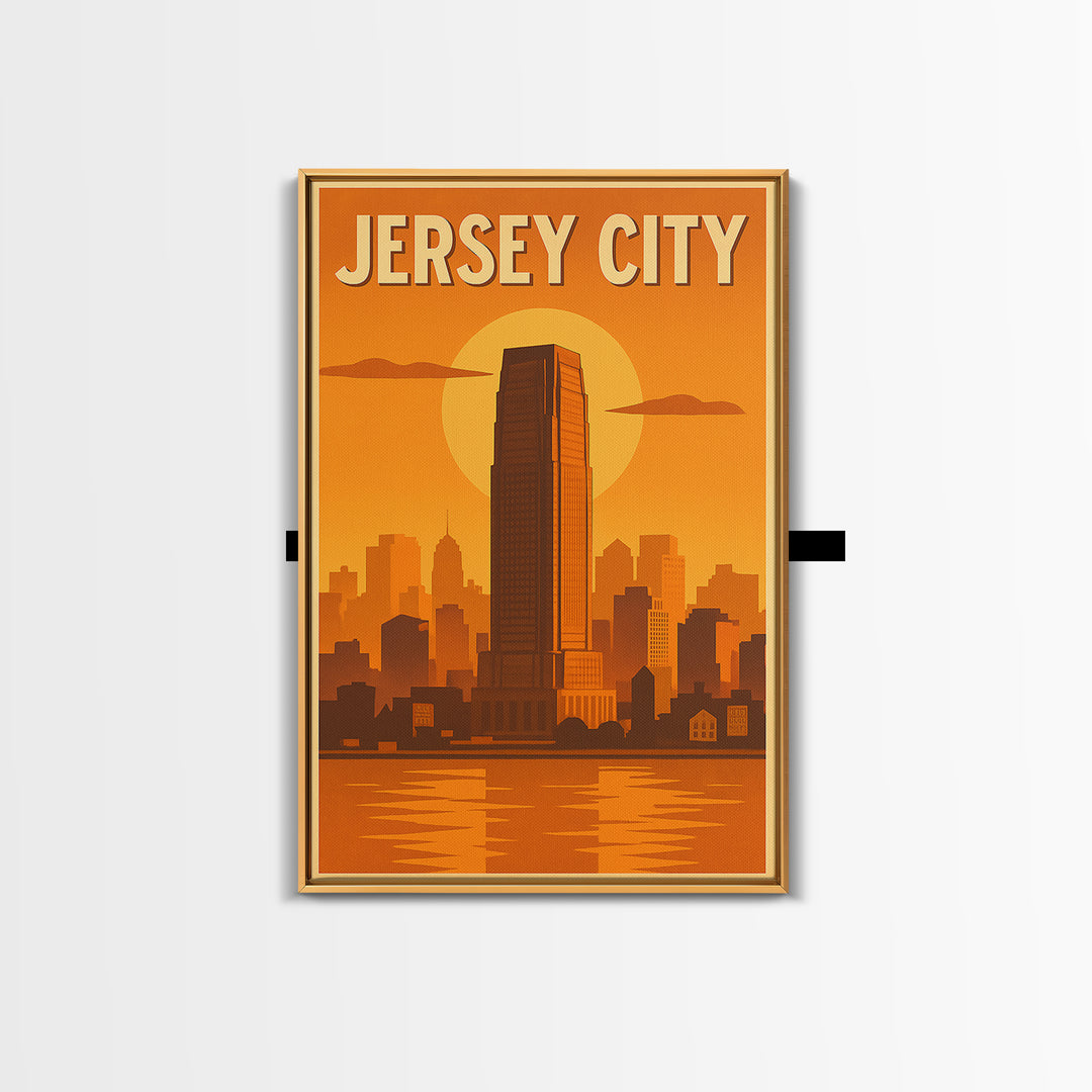 Jersey City New Jersey Travel Poster, Framed Canvas Print, Vintage Deco Wall Art, Jersey City Wall Art, Fine Art Print, Travel Wall Art