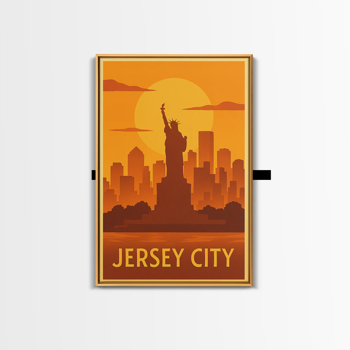 Jersey City Travel Poster, Canvas Print, Gold Art Deco Poster Art, Jersey City Poster Print, Vintage Travel Art, Fine Art Print