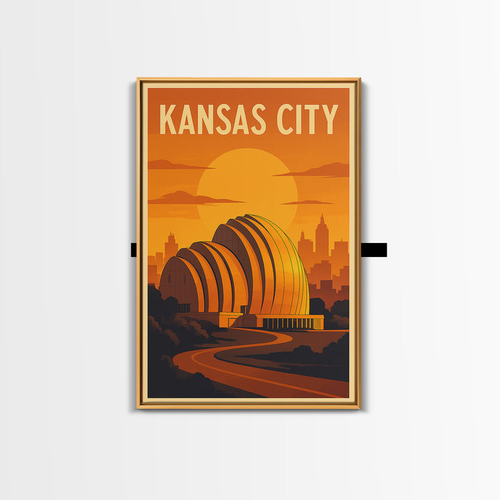 Kansas City Missouri Travel Poster, Canvas Print, Gold Art Deco Poster Art, Kansas City City Art, Gift For Travelers, Watercolor Skyline