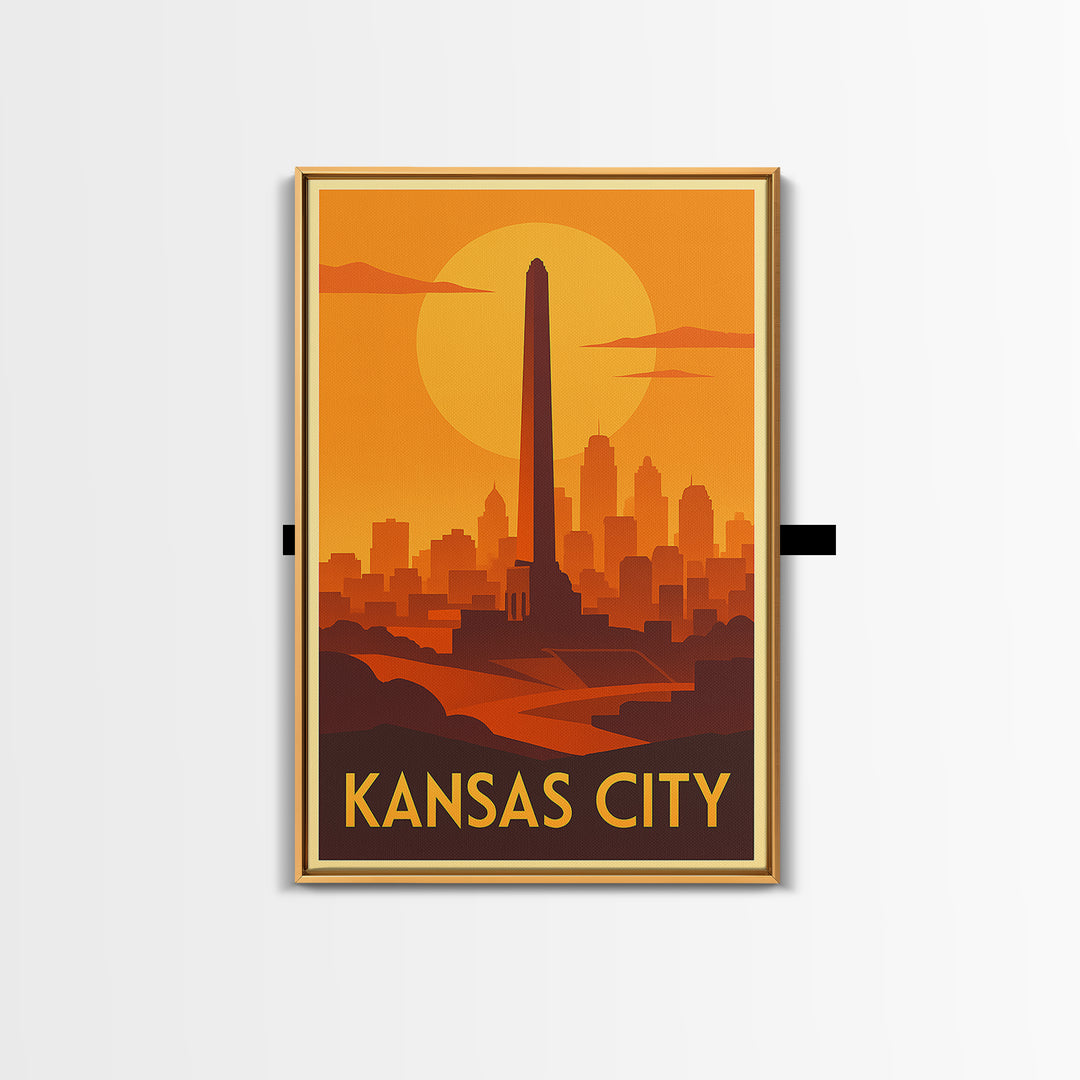 Kansas City Travel Poster, Framed Canvas Print, Gold Art Deco Poster Art, Kansas City Travel Art, Retro Travel Print, Travel Wall Decor