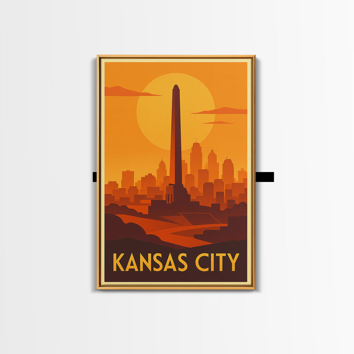 Kansas City Travel Poster, Framed Canvas Print, Gold Art Deco Poster Art, Kansas City Travel Art, Retro Travel Print, Travel Wall Decor