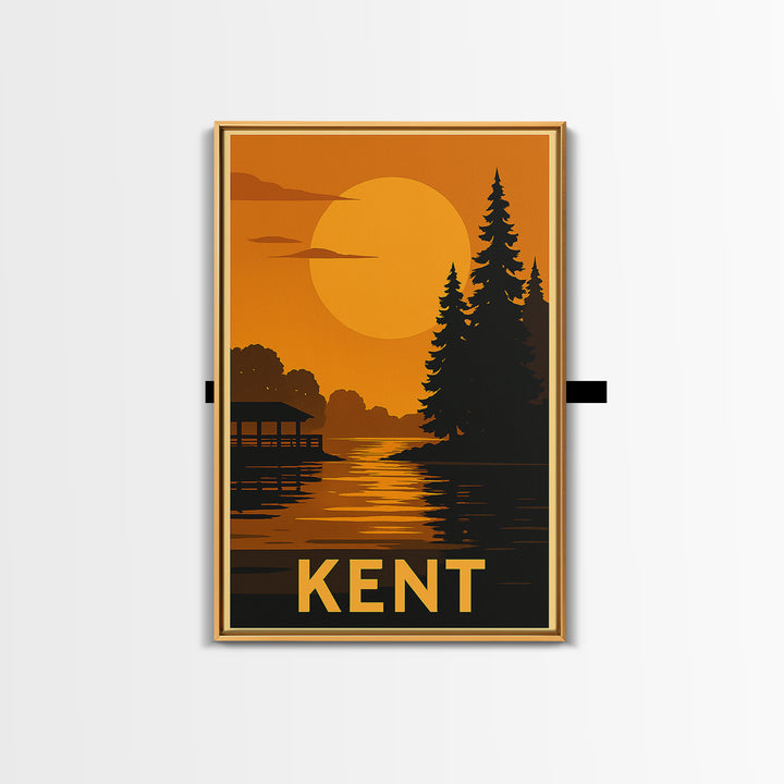 Kent Travel Poster, Canvas Print, Gold Art Deco Poster Art, Kent Wall Art, Fine Art Print, Watercolor Urban Skyline, Eclectic Wall Decor