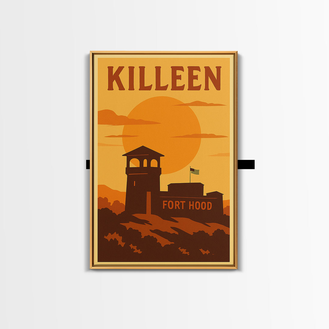Killeen Texas Travel Poster, Framed Canvas Print, Golden Travel Poster Art, Killeen Art Print, Home Office Decor, Travel Poster Art