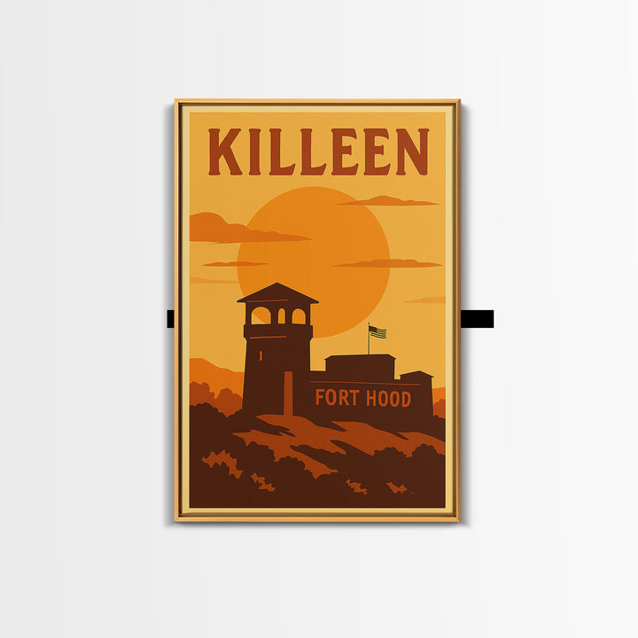 Killeen Texas Travel Poster, Framed Canvas Print, Golden Travel Poster Art, Killeen Art Print, Home Office Decor, Travel Poster Art