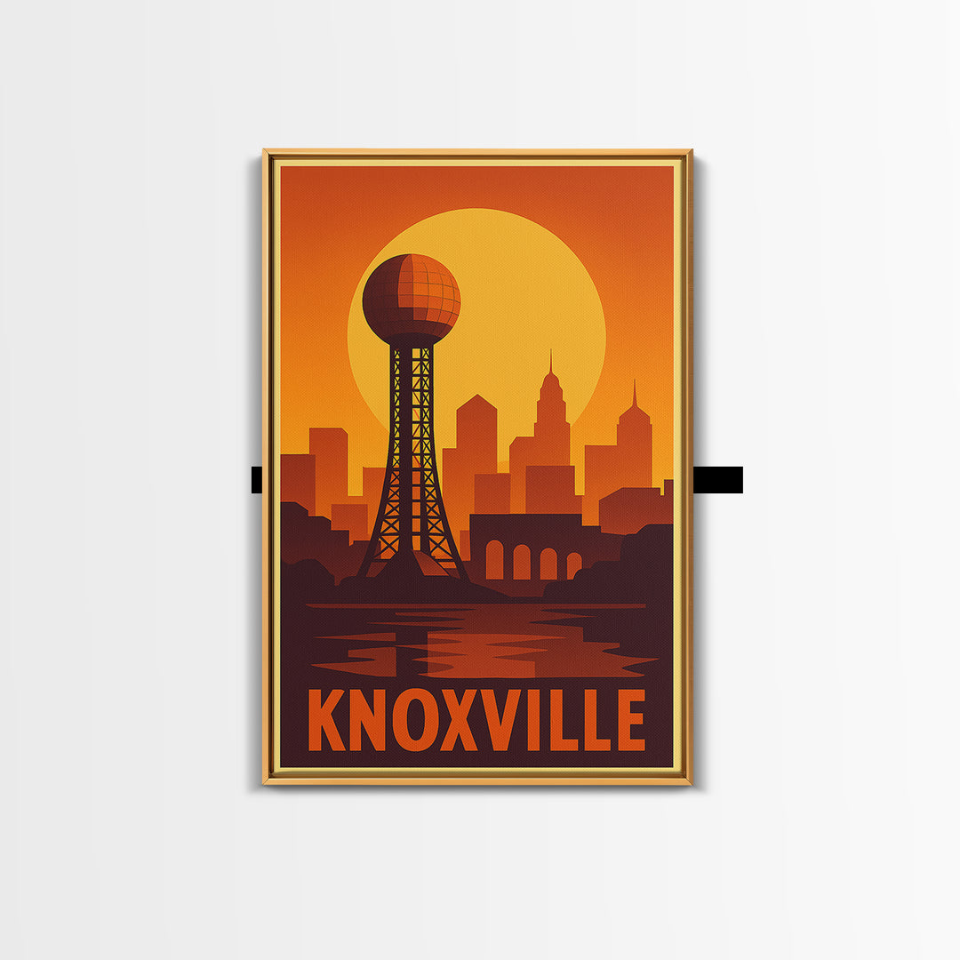 Knoxville Travel Poster, Canvas Print, Gold Art Deco Poster Art, Knoxville Art Print, Living Room Wall Art, Travel Wall Decor, Design 2