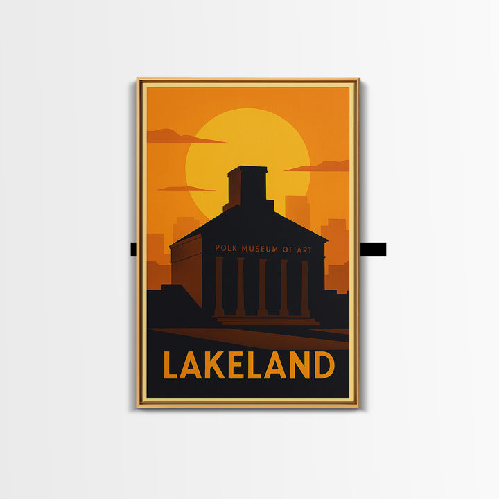 Lakeland Travel Poster, Canvas Print, Warm Sunset Silhouette Art, Lakeland Art Print, Living Room Wall Art, Mid Century Wall Art
