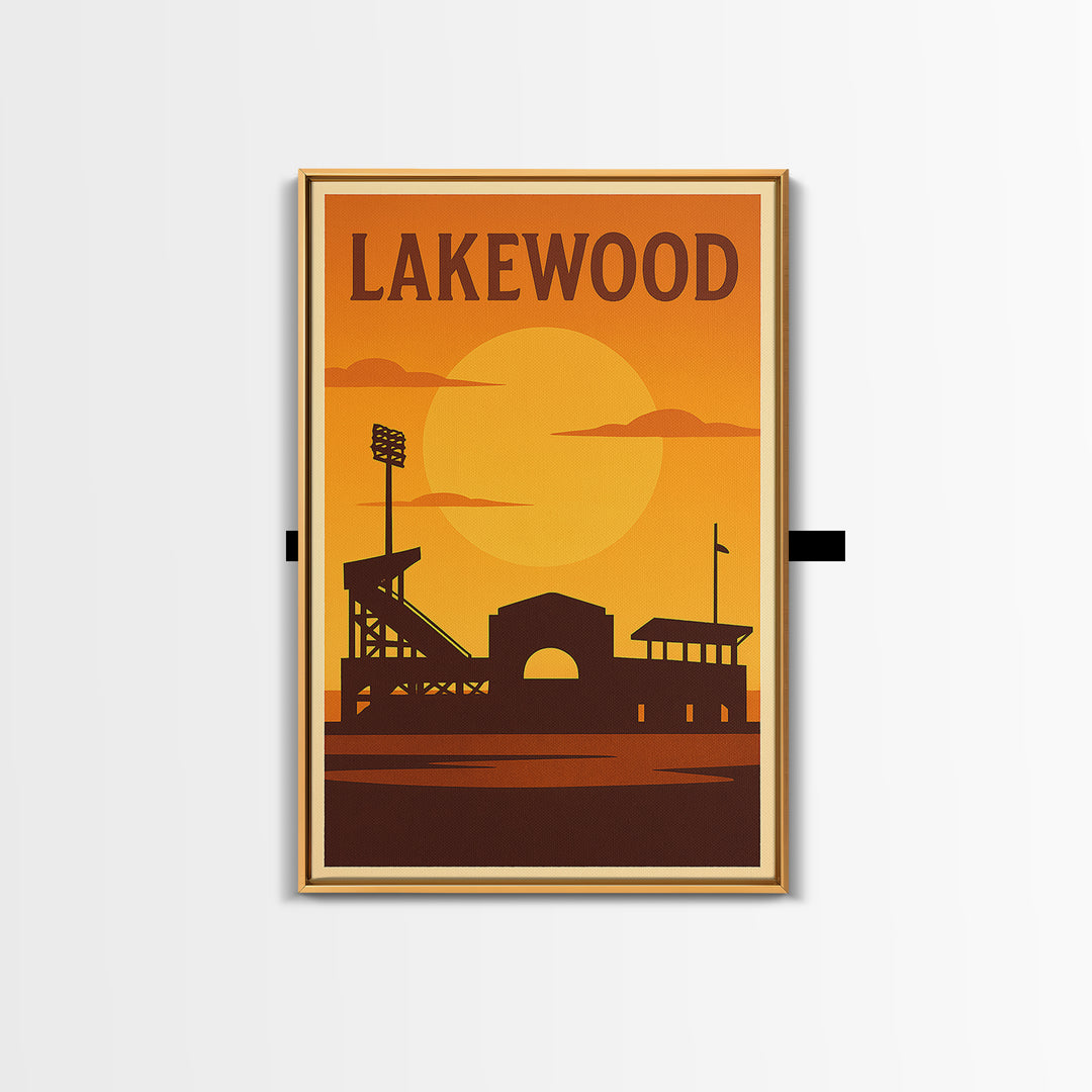 Lakewood Colorado Travel Poster, Framed Canvas Print, Warm Sunset Silhouette Art, Lakewood Travel Art, City Illustration, Retro Travel Print
