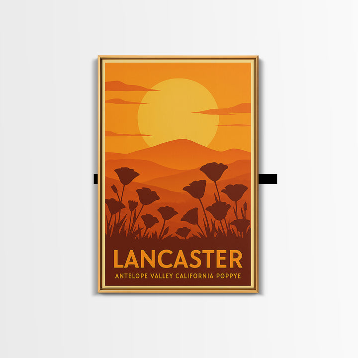 Lancaster Travel Poster, Canvas Print, Warm Sunset Silhouette Art, Lancaster Travel Art, Retro Travel Print, Travel Wall Decor