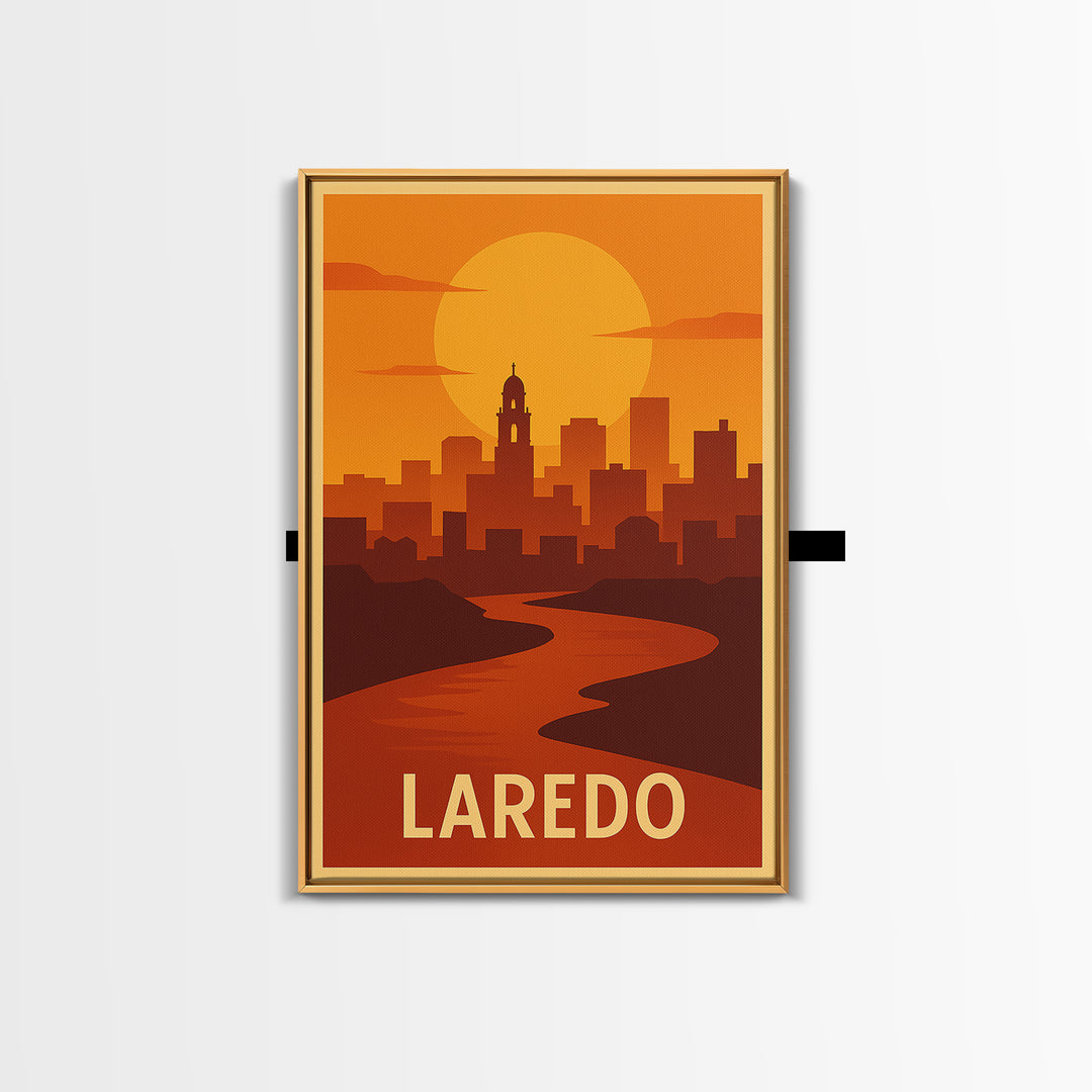 Laredo Travel Poster, Canvas Print, Golden Travel Poster Art, Laredo Travel Art, Retro Travel Print, Gift For Travelers, Fine Art Print