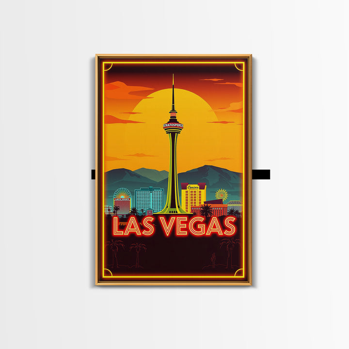 Las Vegas Travel Poster, Framed Canvas Print, Gold Art Deco Poster Art, Las Vegas Art Print, Gift For Travelers, Vintage Travel Art