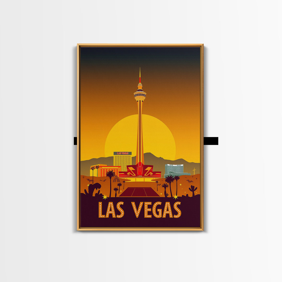 Las Vegas Travel Poster, Canvas Print, Warm Sunset Silhouette Art, Las Vegas Art Print, Vintage Travel Art, Vintage Travel Print