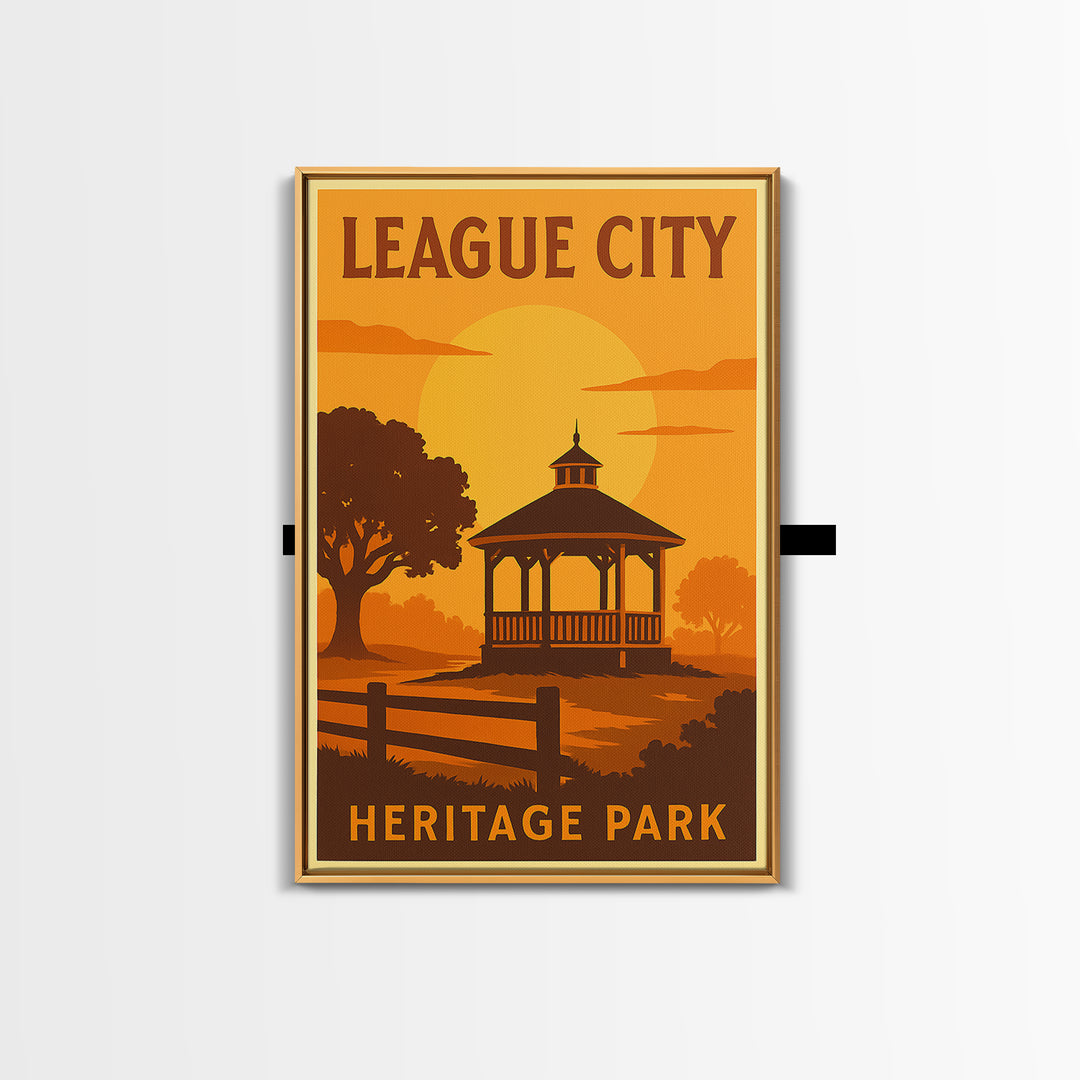 League City Texas Travel Poster, Canvas Print, Golden Travel Poster Art, League City City Art, Living Room Wall Art, Vintage Travel Print