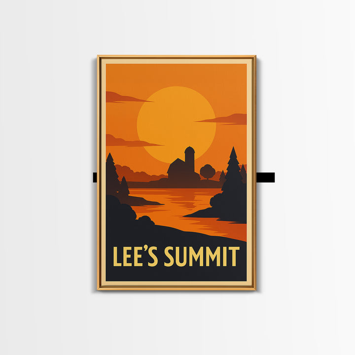 Lee'S Summit Travel Poster, Canvas Print, Warm Sunset Silhouette Art, Lee'S Summit Travel Art, Retro Travel Print, Vintage Travel Art