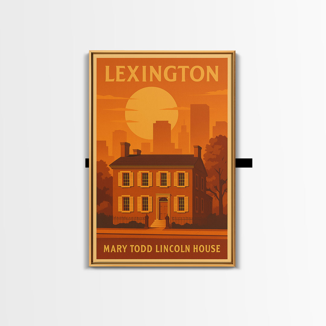 Lexington Kentucky Travel Poster, Framed Canvas Print, Warm Sunset Silhouette Art, Lexington Art Print, City Art Print, Fine Art Print