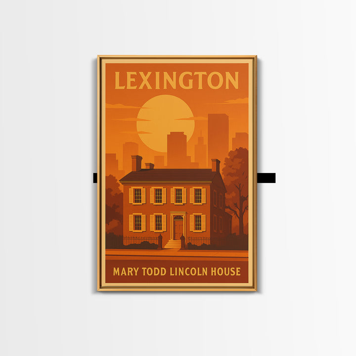 Lexington Kentucky Travel Poster, Framed Canvas Print, Warm Sunset Silhouette Art, Lexington Art Print, City Art Print, Fine Art Print