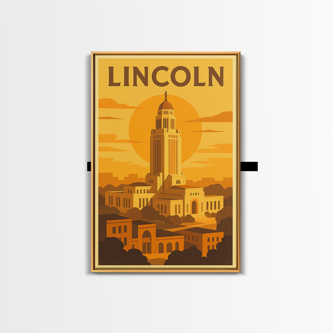 Lincoln Nebraska Travel Poster, Canvas Print, Golden Travel Poster Art, Lincoln Wall Art, Travel Poster Art, Travel Wall Decor, Art Print