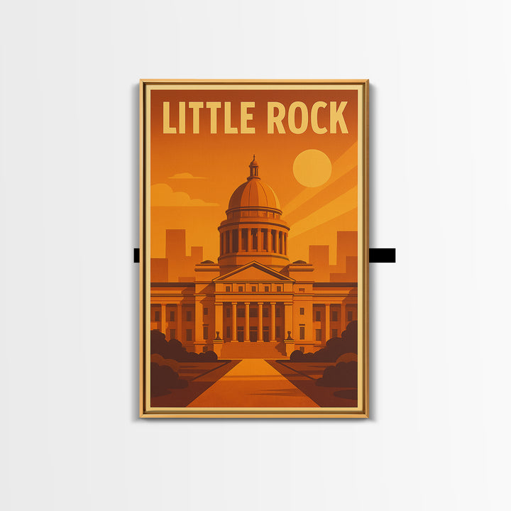 Little Rock Arkansas Travel Poster, Canvas Print, Warm Sunset Silhouette Art, Little Rock Travel Art, City Art Print, Vintage Travel Art