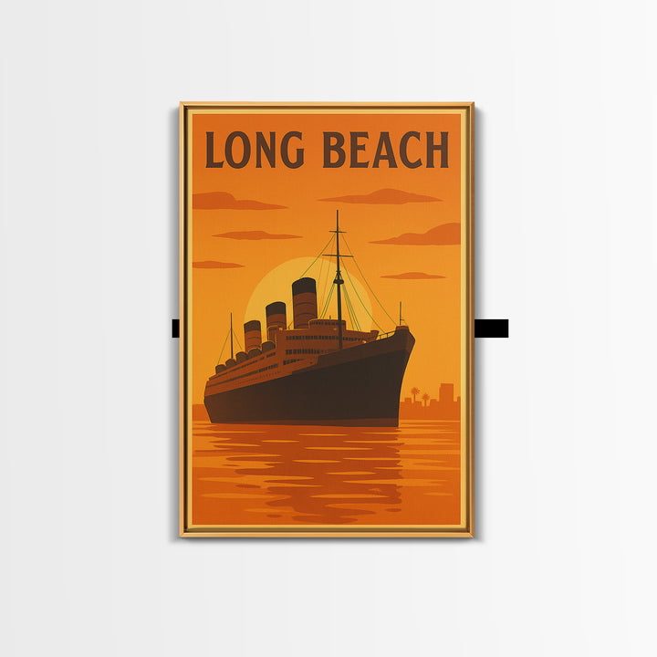 Long Beach California Travel Poster, Canvas Print, Warm Sunset Silhouette Art, Long Beach Poster Print, Travel Print, Travel Wall Art
