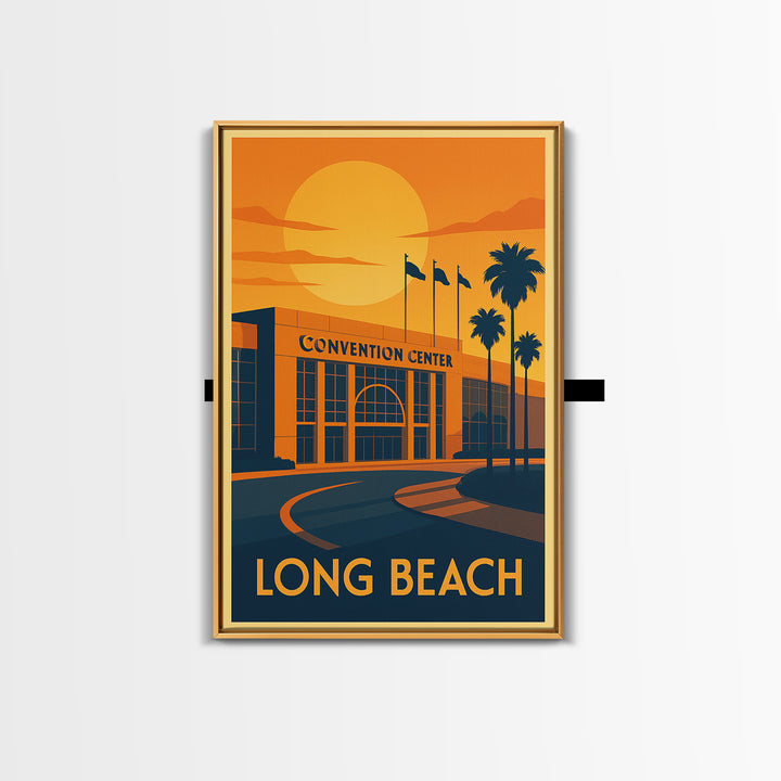 Long Beach Travel Poster, Canvas Print, Warm Sunset Silhouette Art, Long Beach Travel Art, Living Room Wall Art, Gift For Travelers