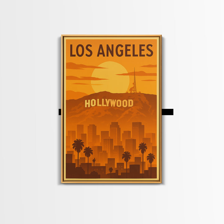 Los Angeles California Travel Poster, Canvas Print, Warm Sunset Silhouette Art, Los Angeles Art Print, City Travel Prints, Wanderlust Decor