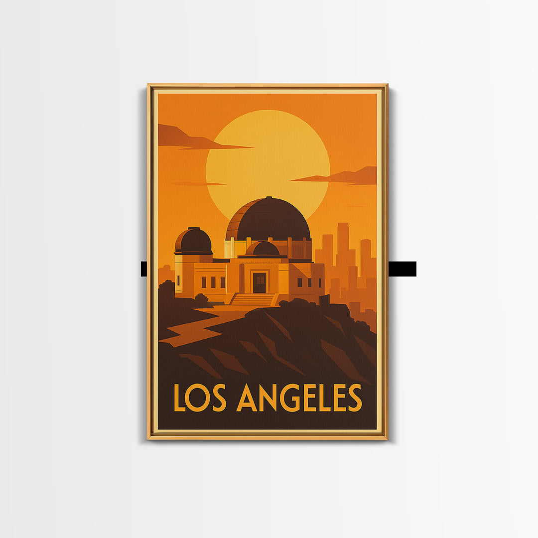 Los Angeles Travel Poster, Framed Canvas Print, Golden Travel Poster Art, Los Angeles City Art, Retro Travel Print, Vintage Travel Art
