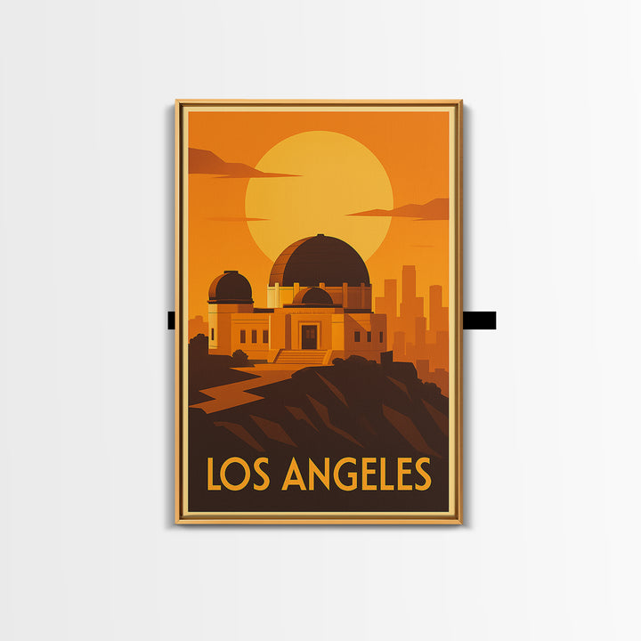 Los Angeles Travel Poster, Framed Canvas Print, Golden Travel Poster Art, Los Angeles City Art, Retro Travel Print, Vintage Travel Art