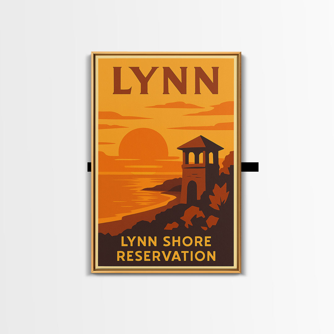 Lynn Massachusetts Travel Poster, Canvas Print, Warm Sunset Silhouette Art, Lynn Wall Art, Poster Art, Retro Travel Print, City Illustration