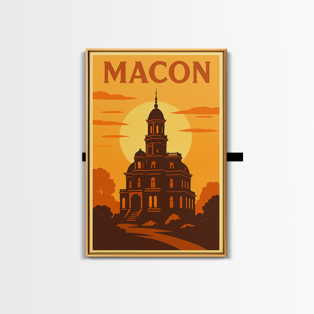 Macon Georgia Travel Poster, Canvas Print, Golden Travel Poster Art, Macon City Art, Mid Century Wall Art, Travel Poster Art, City Poster